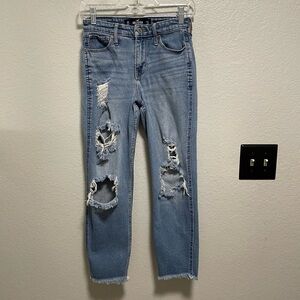 Hollister Ripped High Rise Mom Jean W Vintage StretchRaw Hem Size W24L27